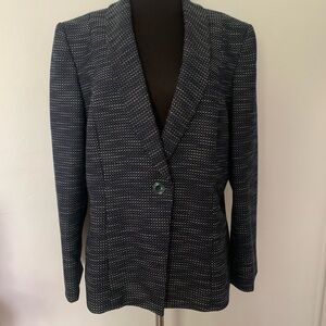 Tahari Arthur S Levine Navy White Tweed One Button Lined Jacket Blazer Sz 18